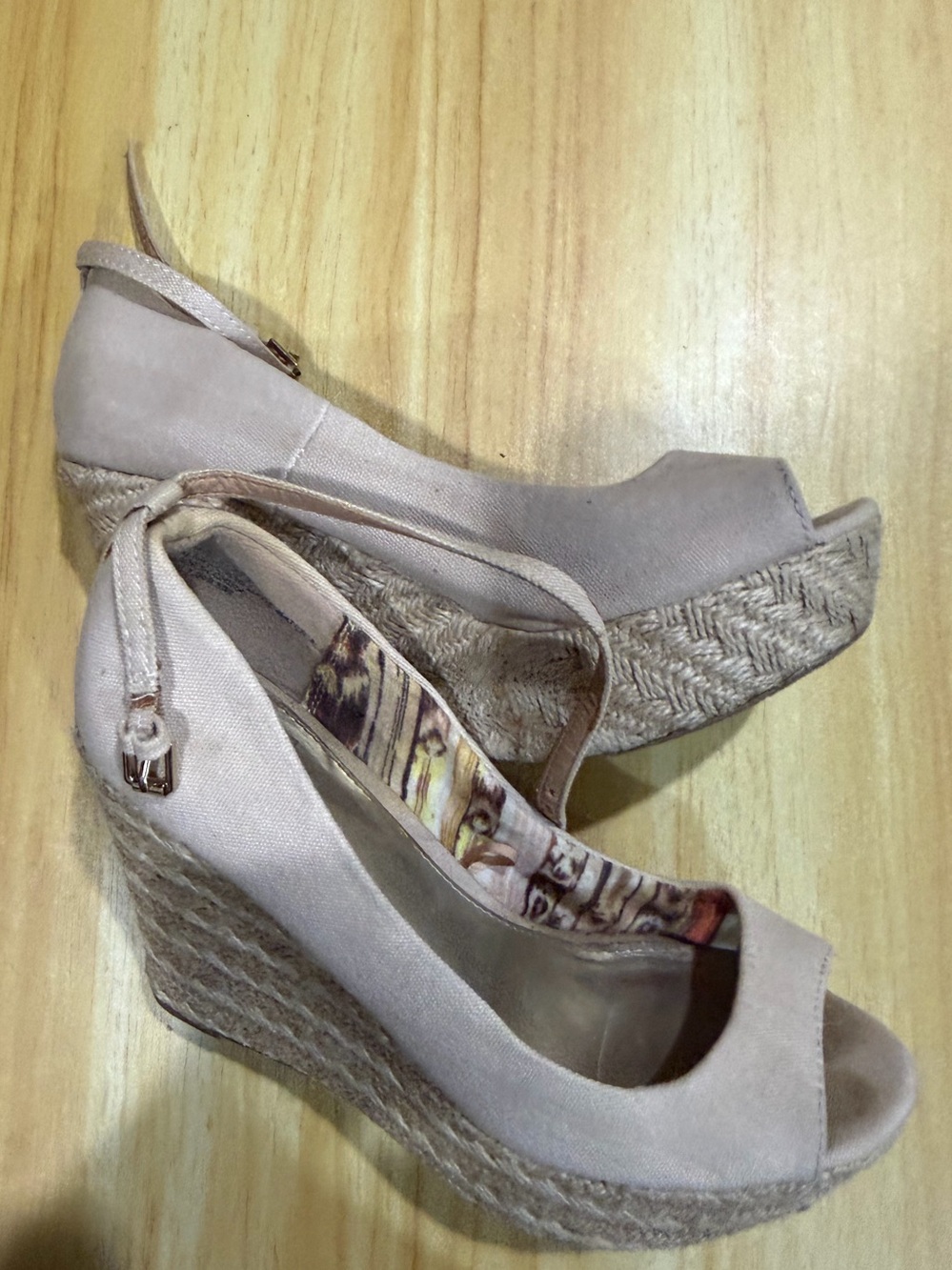Women’s Beige Peep-Toe Espadrille Wedge Sandals